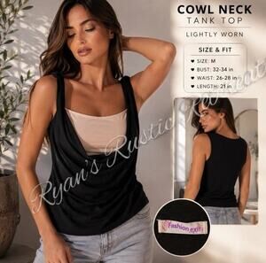 Fashion Exit Black Cowl Neck Tank Top Sleeveless Stretch Blouse Women’s M DK